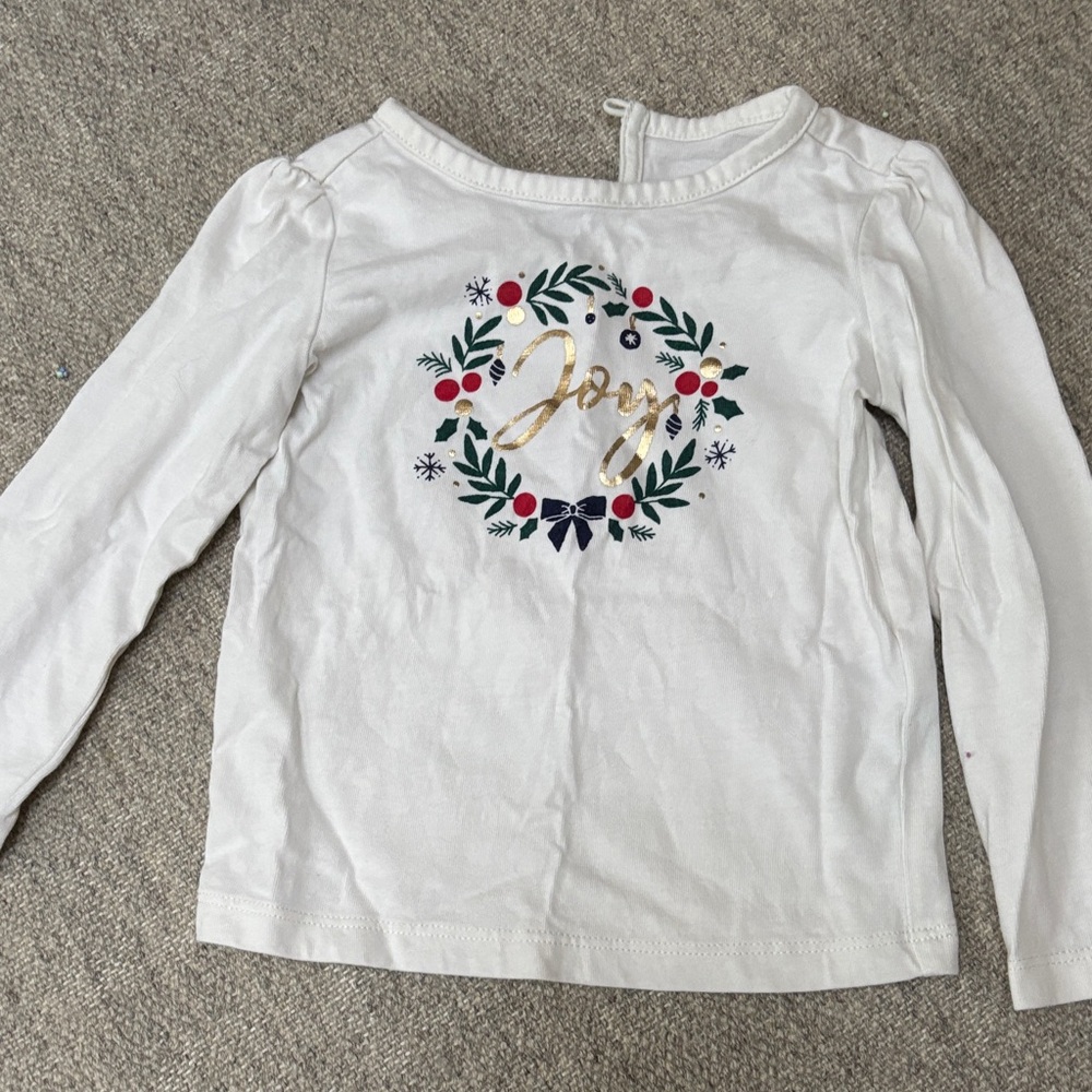 Janie and Jack White Long Sleeve Shirt with Joy Wreath